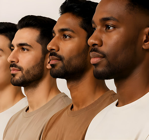 Men of four different skin tones — laser hair removal at Beam Laser Clinic is suitable for all